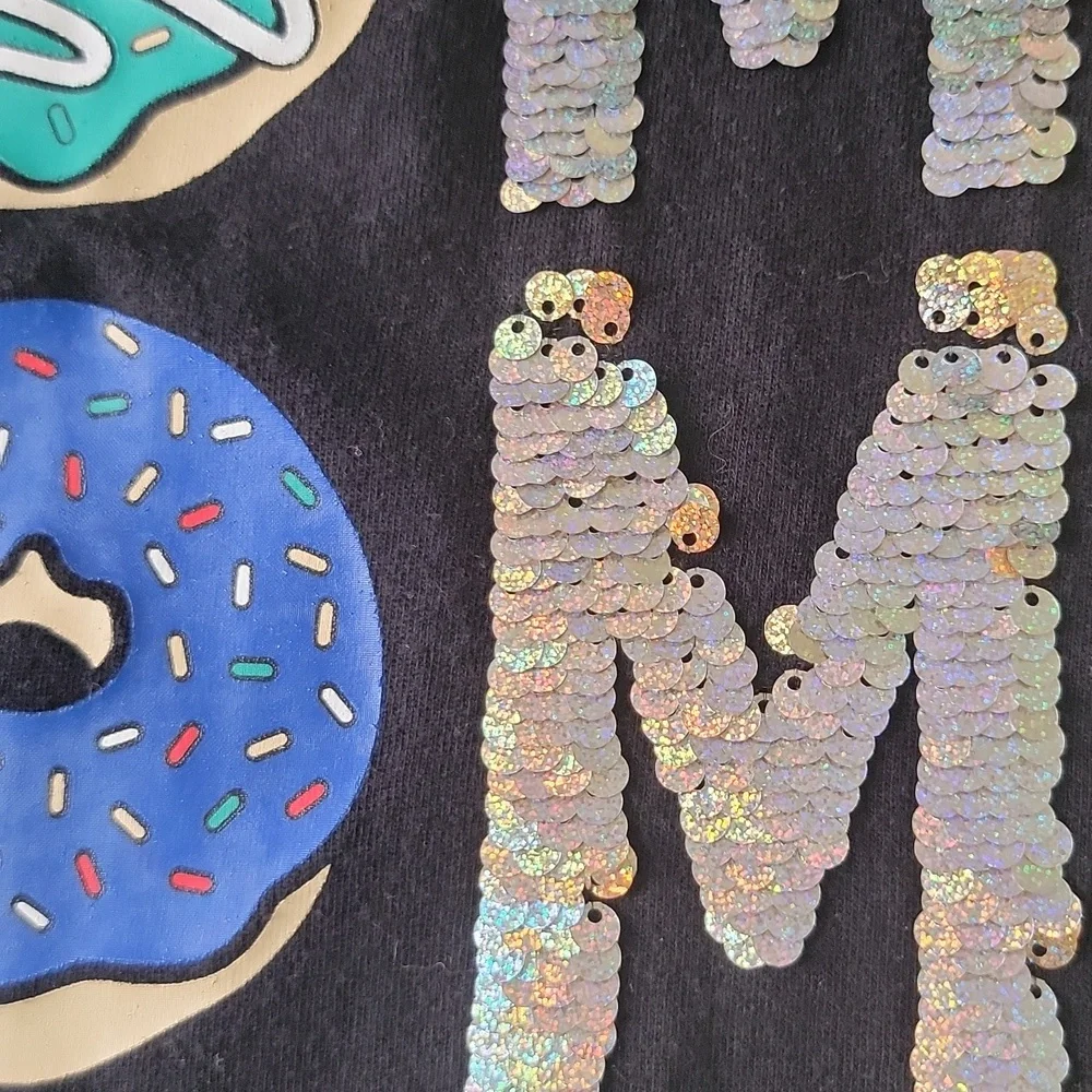 Justice Girls Donut Graphic Tee Black Long Sleeve Size 10